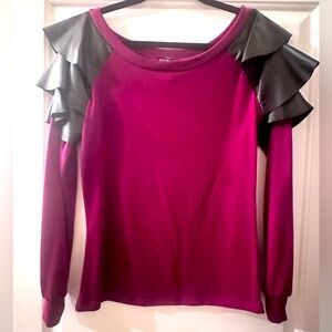 Faux Leather Ruffle Sleeve Blouse